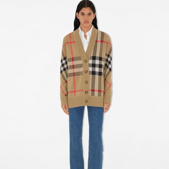 Burberry Beige Wool-Blend Check Cardigan - Picture 1 of 12